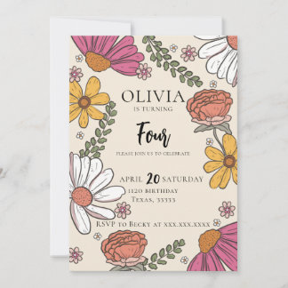 Wildflower Theme Girl Birthday Invitation