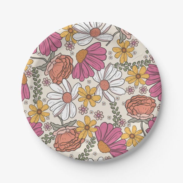 Wildflower Theme Girl Birthday  Invitation Paper Plates (Front)