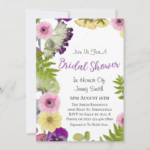 Wildflower Themed Bridal Shower Invitation