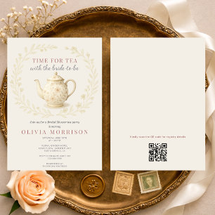 Wildflower Time for Tea QR Code Bridal Shower Invitation
