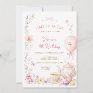 Wildflower Time Four Tea 4th Birthday Invitation