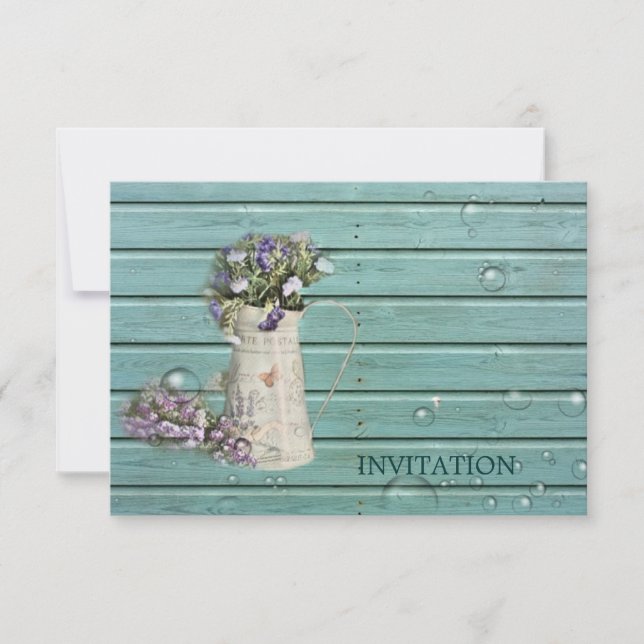 wildflower turquoise barn wood country wedding invitation (Front)