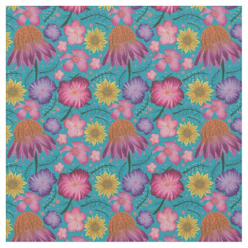 Wildflower Turquoise Floral Pattern Fabric