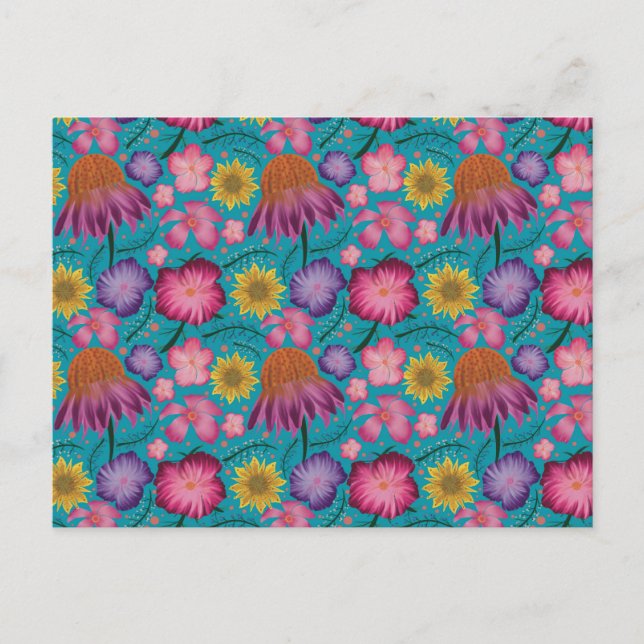 Wildflower Turquoise Floral Pattern Postcard (Front)