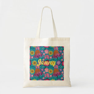 Wildflower Turquoise Floral Personalized  Tote Bag