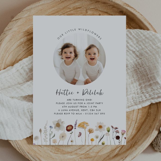 Wildflower Twin Girls Photo Joint Birthday  Invitation (Zazzle Wildflower Twin Girls Photo Joint Birthday Invitation)