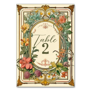 Wildflower Victorian Ornate Border Wedding Table Number