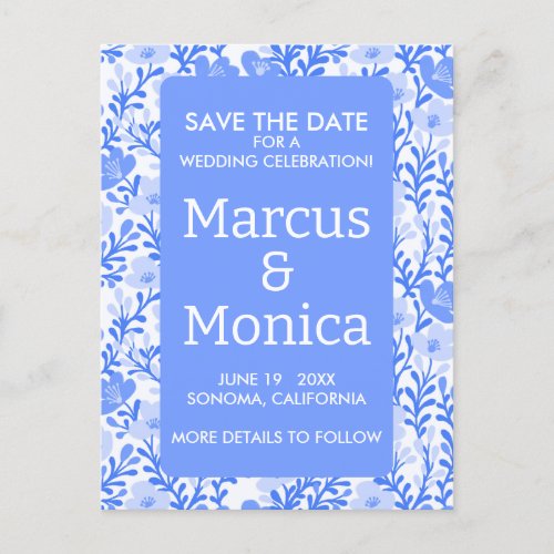 Wildflower Vines Blue Custom Save the Date  Postcard