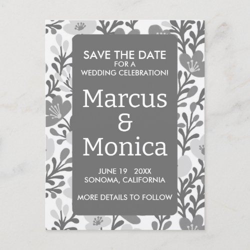 Wildflower Vines Chic Gray Custom Save the Date  Postcard