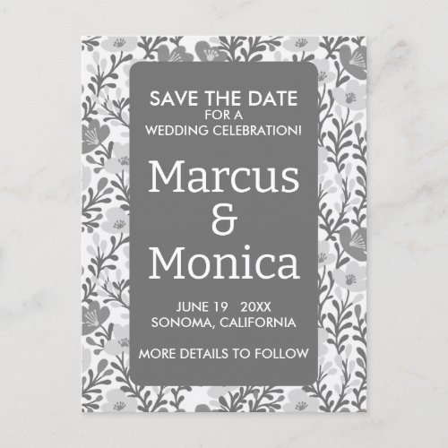 Wildflower Vines Chic Gray Custom Save the Date  Postcard