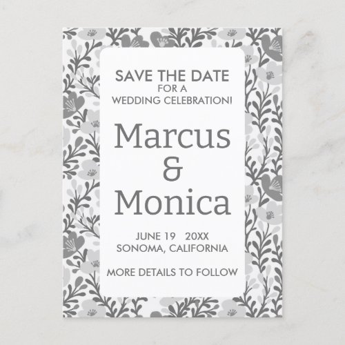 Wildflower Vines Chic Gray Custom Save the Date  Postcard