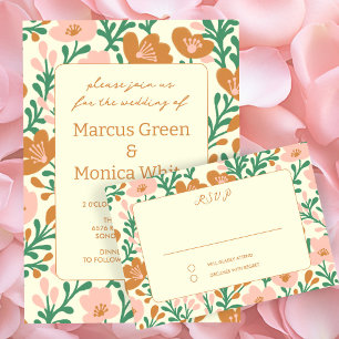 Wildflower Vines Pink Green Custom WEDDING RSVP Card