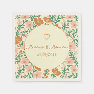 Wildflower Vines Pink Green Elegant Wedding Custom Napkins