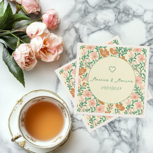 Wildflower Vines Pink Green Elegant Wedding Custom Napkins
