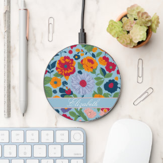 Wildflower Vintage style Name Wireless Charger