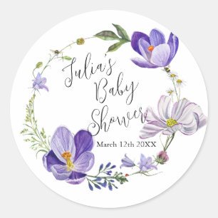 Wildflower Violet Baby Shower  Classic Round Sticker