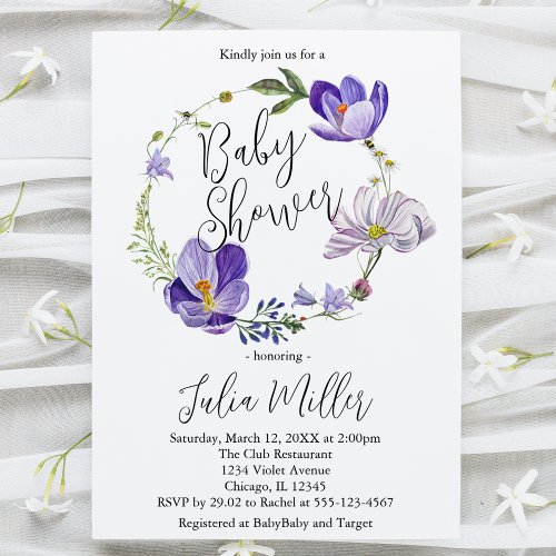 Wildflower Violet Baby Shower  Invitation