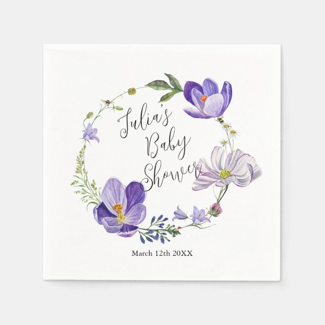 Wildflower Violet Baby Shower  Napkins (Front)