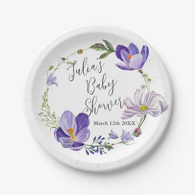 Wildflower Violet Baby Shower  Paper Plates (Front)