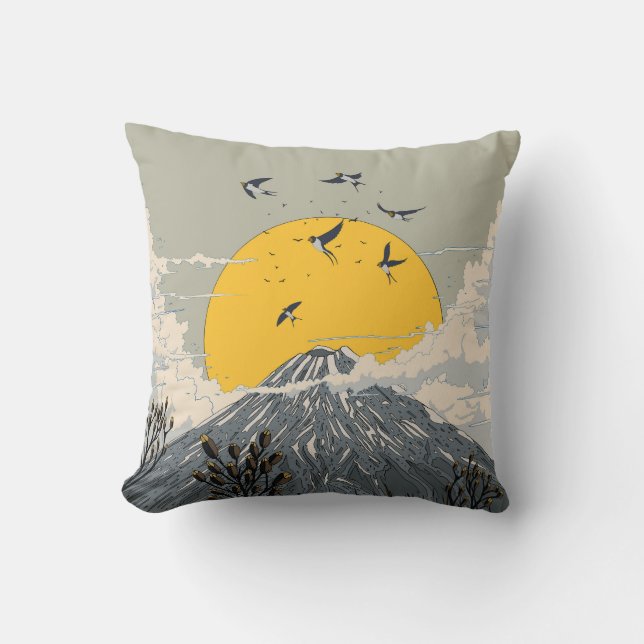Wildflower Volcano Mountain Throw Pillow (Front)