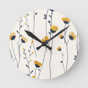 wildflower wall clock, floral clock, botanical wal round clock