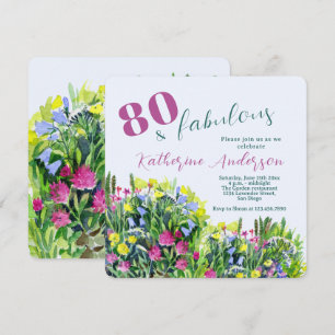 Wildflower Watercolor – 80 & Fabulous Birthday  Invitation