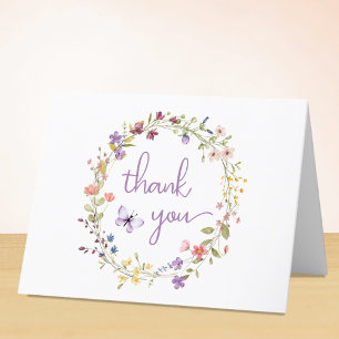 Wildflower Watercolor Baby Girl Shower Thank You Card