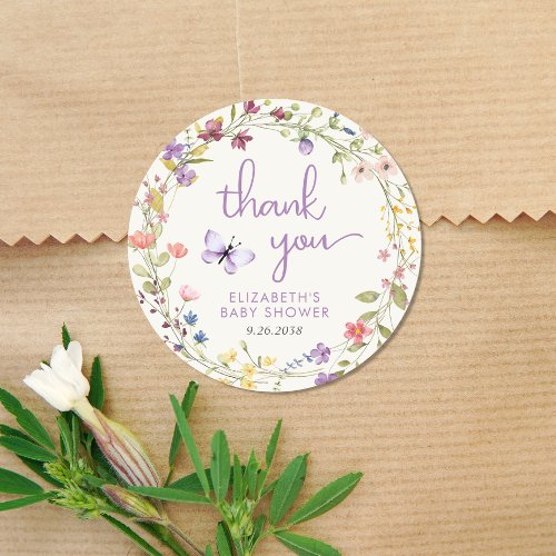 Wildflower Watercolor Baby Girl Shower Thank You Classic Round Sticker