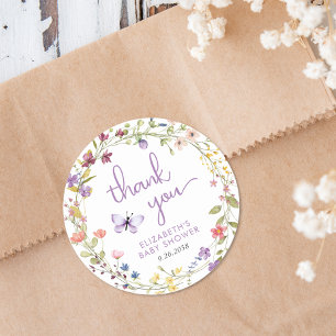 Wildflower Watercolor Baby Girl Shower Thank You Classic Round Sticker