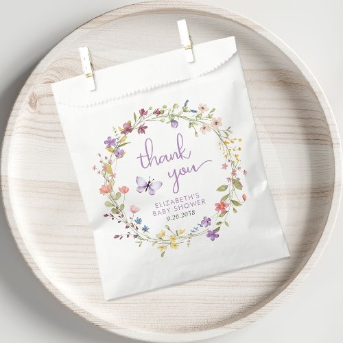 Wildflower Watercolor Baby Girl Shower Thank You Favor Bag