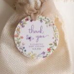 Wildflower Watercolor Baby Girl Shower Thank You Favor Tags<br><div class="desc">A cute baby girl shower thank you party favor tag featuring "thank you" and "a little wildflower is on her way" in a stylish lavender script and boho watercolors of a wreath of purple, pink, peach and yellow wildflowers and a purple butterfly. Personalize the mother's name and shower date in...</div>