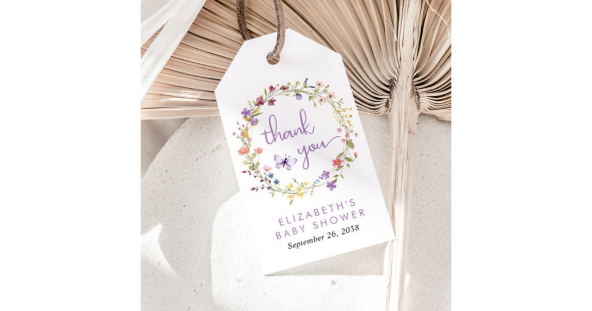 Wildflower Watercolor Baby Girl Shower Thank You Gift Tags | Zazzle