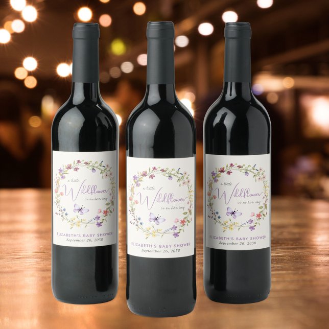Wildflower Watercolor Baby Girl Shower Wine Label (Creator Uploaded)