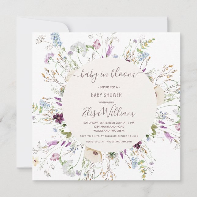 Wildflower Watercolor Baby In Bloom  Invitation (Front)