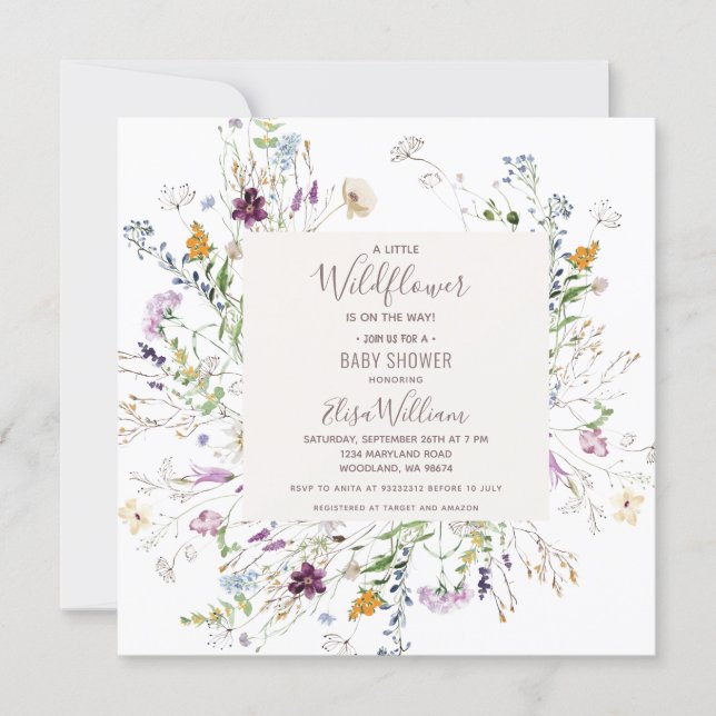Wildflower Watercolor Baby Shower Invite (Front)