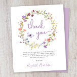 Wildflower Watercolor Baby Shower Thank You Card<br><div class="desc">An elegant and budget-friendly baby girl shower thank you card featuring "thank you" in a stylish lavender purple script, boho watercolors of a wreath of purple, pink, peach and yellow wildflowers, and a purple butterfly. Customize your thank you message and add your name in a signature-like script, or leave blank...</div>