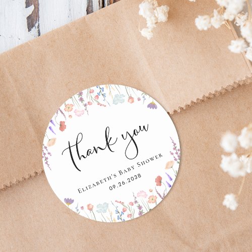 Wildflower Watercolor Baby Shower Thank You Classic Round Sticker