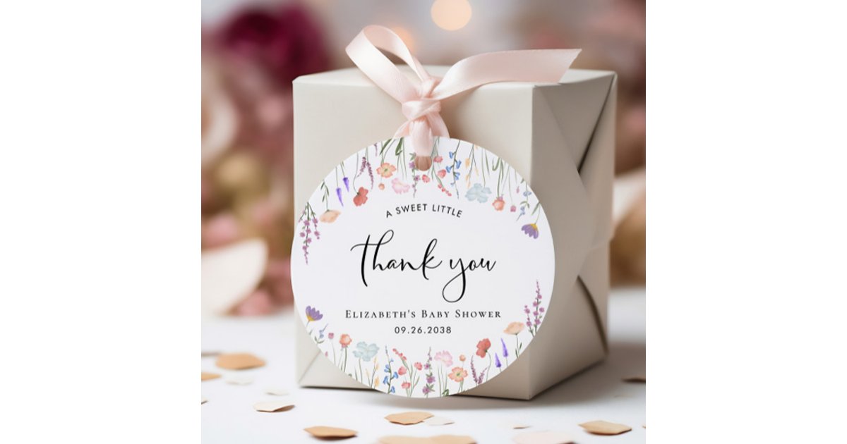 Wildflower Watercolor Baby Shower Thank You Favor Tags | Zazzle