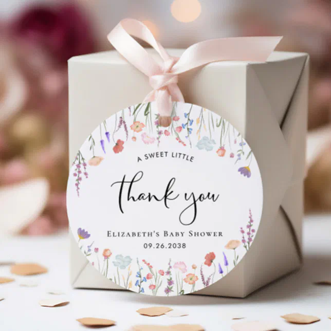 Wildflower Watercolor Baby Shower Thank You Favor Tags | Zazzle