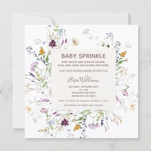 Wildflower Watercolor Baby Sprinkle  Invitation