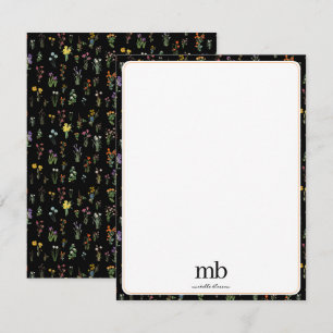 Wildflower Watercolor Black Botanical Floral Note Card