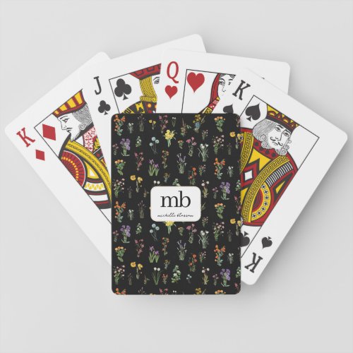 Wildflower Watercolor Black Botanical Floral Poker Cards