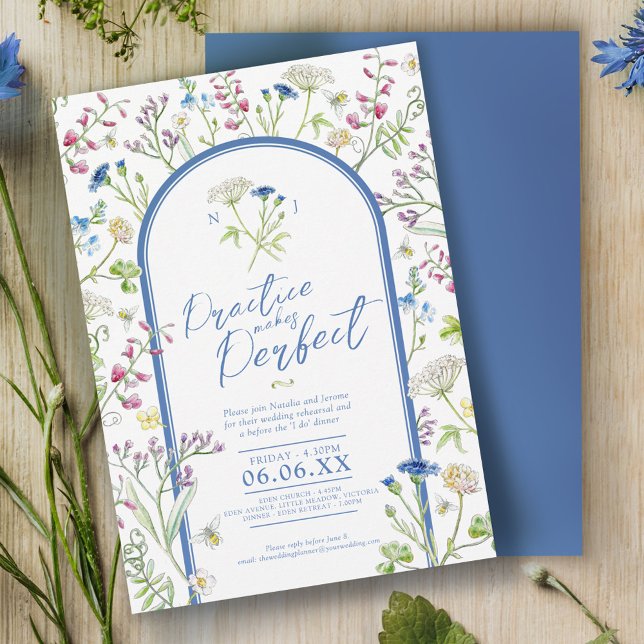Wildflower watercolor blue wedding rehearsal invitation (Creator Uploaded)