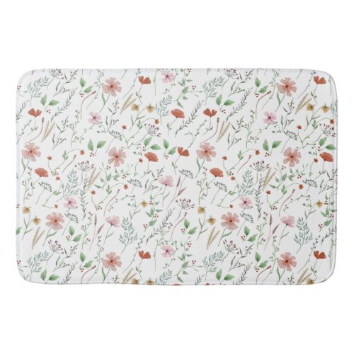 Wildflower watercolor boho vintage floral pattern bath mat