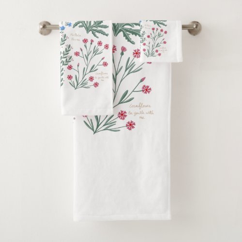 Wildflower watercolor boho vintage floral pattern bath towel set