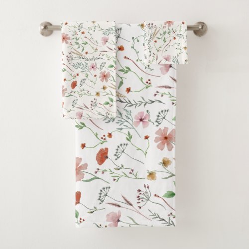 Wildflower watercolor boho vintage floral pattern bath towel set