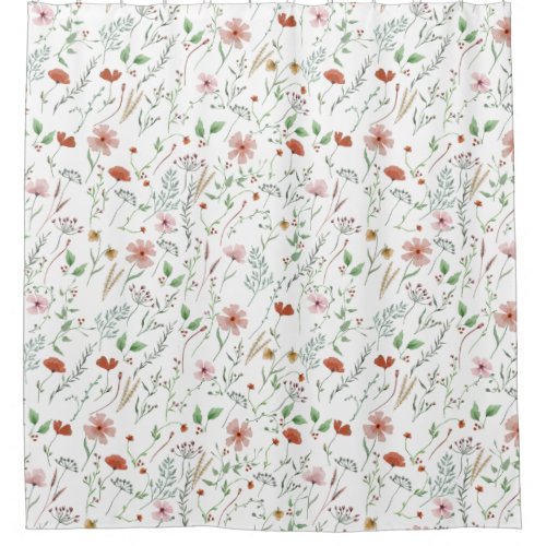 Wildflower watercolor boho vintage floral pattern  shower curtain