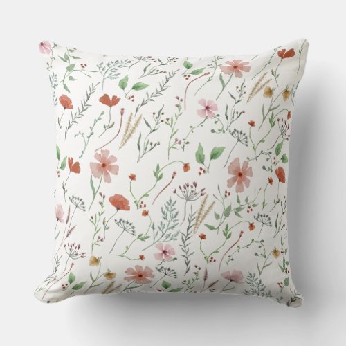 Wildflower watercolor boho vintage floral pattern throw pillow