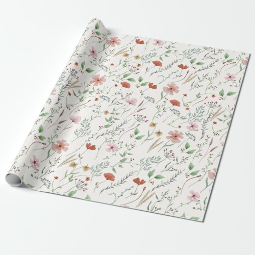 Wildflower watercolor boho vintage floral pattern wrapping paper