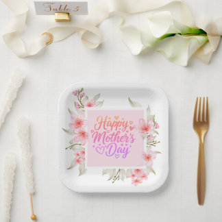 Wildflower Watercolor Border Happy Mother's Day Paper Plates